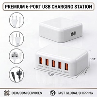 Chargeur USB-A multi-ports 6 ports 5V/3A HNT pour voyage, 30W, 6 USB-A, vente en gros d'usine, source OEM/ODM pour chargeur de smartphone