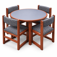 Ensemble table de lecture ronde moderne en bois massif et chaise rembourrée pour zone de discussion de bibliothèque universitaire