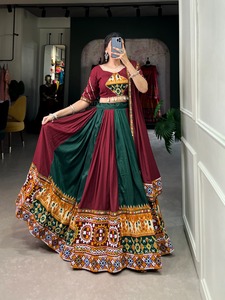 ผ้าเรยอนผ้าไหมพิมพ์ลายสำหรับออกงานชุดเจ้าสาว lehenga choli - Product Image 2