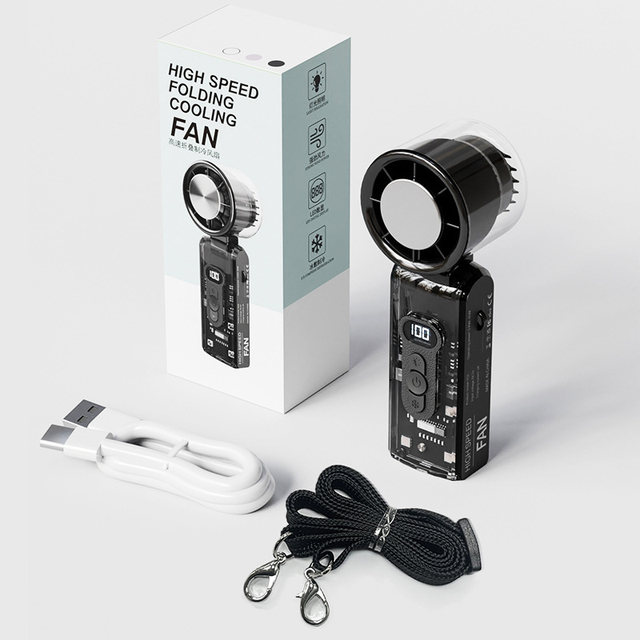 High-speed USB Digital Display Wearable Ice Cooling LED Lighting Folding Refrigeration Handheld Fan Energy Plastic Household