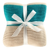 Jeté de canapé en tricot doux personnalisable, décoration moderne pour la maison, vert magique, turquoise, blanc, large rayure, design à franges