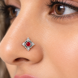 Indian Mores 925 <b>Sterling</b> <b>Silver</b> Round Garnet <b>Nose</b> Stud Cup Set Gemstone <b>Nose</b> Pin Traditional Ethnic Jewelry for Women Girls - Product Image 4