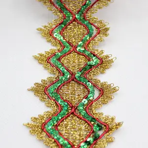 7CM Gold green Wave Crochet Lace Gold Silver Braid Trims Gold Sewing Band