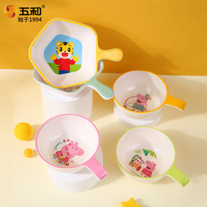 Wuhe Childrens Melamine Bowl With Handle Cartoon Design Anti Scald Drop Resistant For Baby Feeding 0 12 Months - Product Image 1