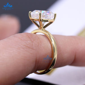 Ювелирные изделия для женщин, 4 зубца, большие размеры, с бриллиантами, 14 карат, желтое золото, кольцо 10 х12 мм, овальное кольцо с муассанитом для свадьбы - Product Image 6