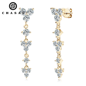Joyería 925, Regalo, <span class=keywords><strong>Pendientes</strong></span> de <span class=keywords><strong>Plata</strong></span> de Ley 925 con <span class=keywords><strong>Cadena</strong></span> Larga y Borlas, <span class=keywords><strong>Pendientes</strong></span> Redondos de Moissanita de 4 mm para Mujer - Product Image 1