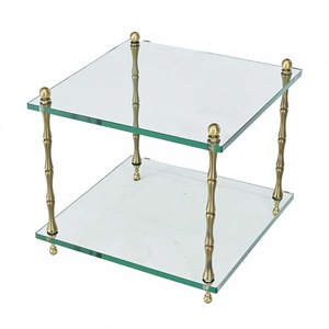 Mesa Auxiliar Moderna con Tapa y Base de Vidrio, Patas de Latón Amson, Mueble Decorativo para Sala de Estar, Mesa de Centro de Estilo Moderno - Product Image 1