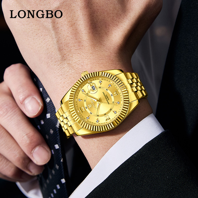 LONGBO 83831  Luxury Fashion Style Gold Men's Watches  Waterproof Quartz Watch for Men Factory Wholesale