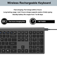 Clavier sans fil Bluetooth 2,4 G ultra-plat pleine taille OEM, clavier de bureau multimédia compatible avec les PC Windows, ordinateurs portables et notebooks