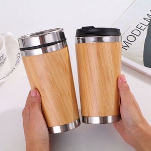 Customize 450Ml Double Wall Stainless Steel Travel Coffee Vacuum <b>Insulated</b> Bamboo Mug <b>Cup</b> - Product Image 1
