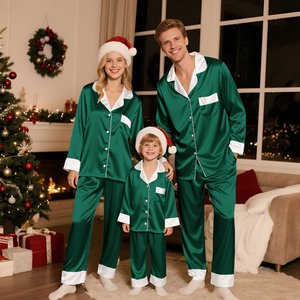 Conjunto <span class=keywords><strong>de</strong></span> Pijamas Familiares <span class=keywords><strong>de</strong></span> Satén <span class=keywords><strong>de</strong></span> Color Sólido con Logotipo Personalizado, Pijamas a Juego para Padres e Hijos, Ropa <span class=keywords><strong>de</strong></span> Dormir Familiar - Product Image 5