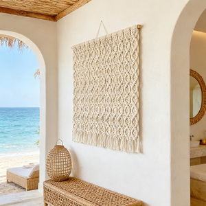 <span class=keywords><strong>Tapiz</strong></span> Minimalista de Macramé Tejido a Mano con Borlas Estilo Boho para Sala de Estar - Product Image 1