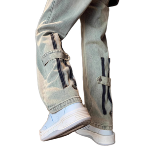 Jean en denim respirant pour homme, style américain, coupe droite, taille mi-haute, vintage, tendance hip-hop, automne-hiver 2026 - Product Image 1