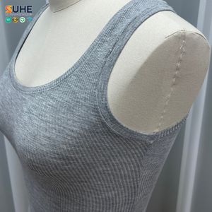SUHE 91 Modal 9 Spandex Débardeur gris en tricot pour femme, col rond, coupe ajustée, style minimaliste, couleur unie, tissu respirant - Product Image 6