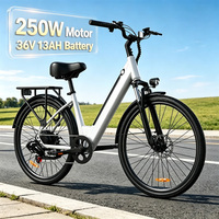 Vélo Électrique Urbain Moteur 250W Batterie Amovible 36V 13Ah Cadre à Profil Bas 7 Vitesses Freins à Disque Avant et Arrière Porte-Bagages Arrière Phare LED