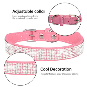 <span class=keywords><strong>Collar</strong></span> de perro de lujo JF para perros y gatos, cuero de gamuza suave de cristal completo con diamantes de imitación deslumbrantes, patrón sólido, bonito y brillante - Product Image 5