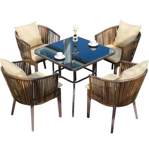 Ensemble table et chaises <span class=keywords><strong>de</strong></span> <span class=keywords><strong>jardin</strong></span> <span class=keywords><strong>en</strong></span> rotin tressé PE, résistant aux intempéries et imperméable, pour terrasse et cour - Product Image 5