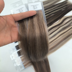 Extensioni per capelli umani Remy con nastro adesivo, capelli cinesi, 24 pollici, castano <span class=keywords><strong>scuro</strong></span>/<span class=keywords><strong>biondo</strong></span> caramello con riflessi, doppia trama a macchina, 20 pezzi/50g - Product Image 3