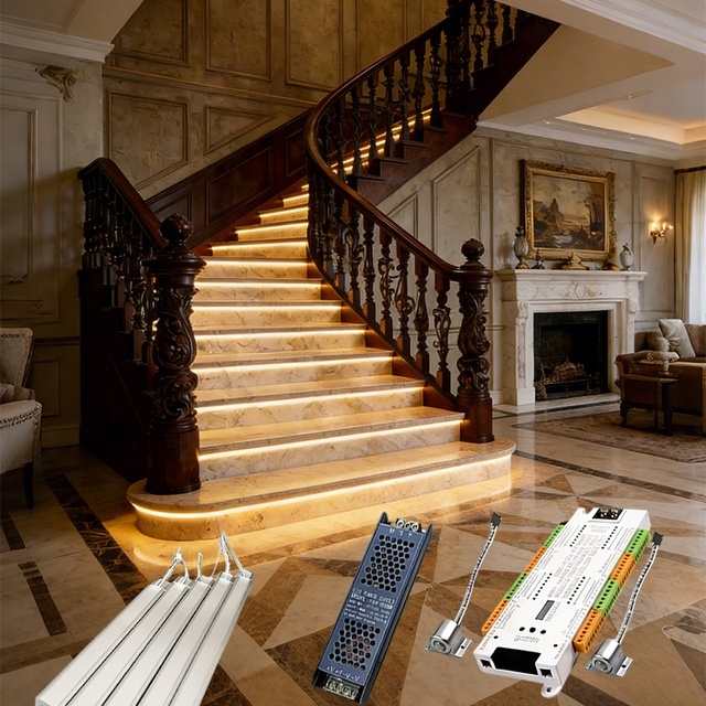 Smart Stair Light with Motion Sensor Controller Kit Recessed LED Step Stair Light for Automatic Stair Lighting System 12V RGB