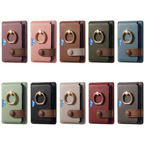 Tarjetero para Teléfono con Anillo y Diseño Litchi, Soporte de Color Sólido, Clip Trasero Adhesivo para Monedas y Tarjetas - Product Image 4