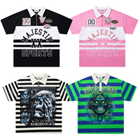 Polo rayé en coton épais de haute qualité, T-shirt Majestik pour hommes, motif crânes gothiques et strass, vêtements de marque de créateur, vente en gros