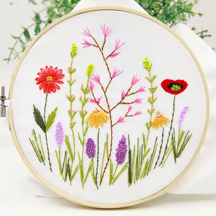 DIY Embroidery Kit for Beginners Flower Pattern Cross Stitch  Needlework+Hoop