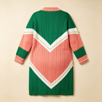 Ensemble de vêtements décontractés personnalisés pour femmes, robe midi d'hiver, tissu épais, tons rose, vert, blanc, cardigan en tricot torsadé