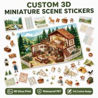 Autocollants de scène miniature 3D personnalisés, autocollants découpés en PET imperméables pour scrapbooking, journalisation, décoration de camping en forêt
