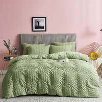 Ensemble de housse de couette trois pièces sur mesure, couleur unie, en polyester seersucker 200TC, lavable et portable, pour la maison