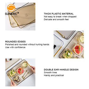 Rectangular Grey Decorative Serving Breakfast Food <strong>Dessert</strong> Drinks <strong>Plastic</strong> Serving <strong>Tray</strong> with Metal Handle - Product Image 3