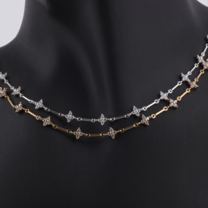 Catena a maglie e a barra in oro 14K/S925 argento con zirconi a trifoglio per la creazione di gioielli permanenti, accessori per collane e bracciali - Product Image 5