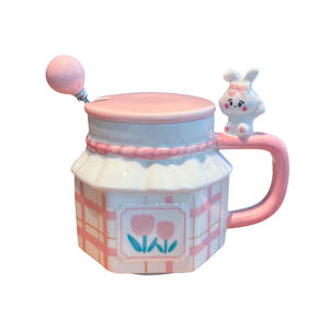 Zuo Mu Ceramic <b>Mug</b> <b>With</b> <b>Lid</b> And Handle Tulip Bunny Design For Women Students Office Use Reusable Gift Cup - Product Image 5