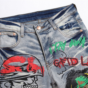 Taille haute Stonewashed imprimé jean droit respirant lavable utilitaire Hip Hop High Street Style pour le printemps ODM disponible - Product Image 3