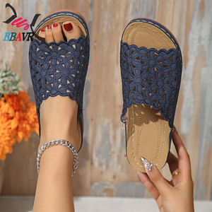 Sandalias de Plataforma con Cuña para Mujer, Tallas Grandes, Diseño Floral Calado, Cómodas, Antideslizantes, para Verano - Product Image 3