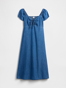 Robe midi ajustée sans manches en denim vintage uni, respirante, imprimée numériquement, coupe trapèze, idéale pour l'été - Product Image 4