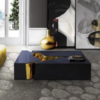 Table basse rectangulaire moderne de luxe noire et or, mobilier de maison en métal, table basse centrale unique en acier inoxydable pour salon