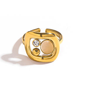 خاتم عصري من الفولاذ المقاوم للصدأ مع أحجار متعددة الألوان وحجر الراين للنساء، خاتم مقاوم للماء، إكسسوارات أصابع، مجوهرات عصرية - Product Image 4