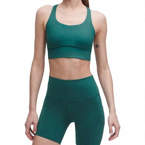 Ensemble de sport pour femme : Soutien-gorge sans couture à maintien élevé et découpes, et short cycliste taille haute à motif écossais avec dentelle – Tenue de yoga - Product Image 1