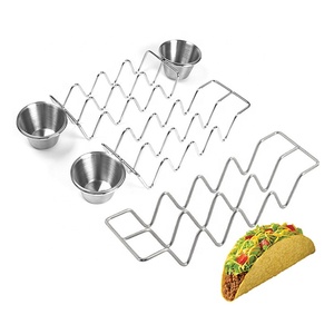 Soporte de <span class=keywords><strong>taco</strong></span> doblado de alambre de acero inoxidable moderno de alta calidad, plato de tortitas rectangular de concha múltiple, bodas, fiestas, hoteles, comida - Product Image 4