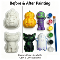 Kit de figurines en plâtre à peindre soi-même aux couleurs vives pour Halloween, 4 styles : fantôme, chat, citrouille, squelette – Ensemble d'activités artistiques éducatives DIY