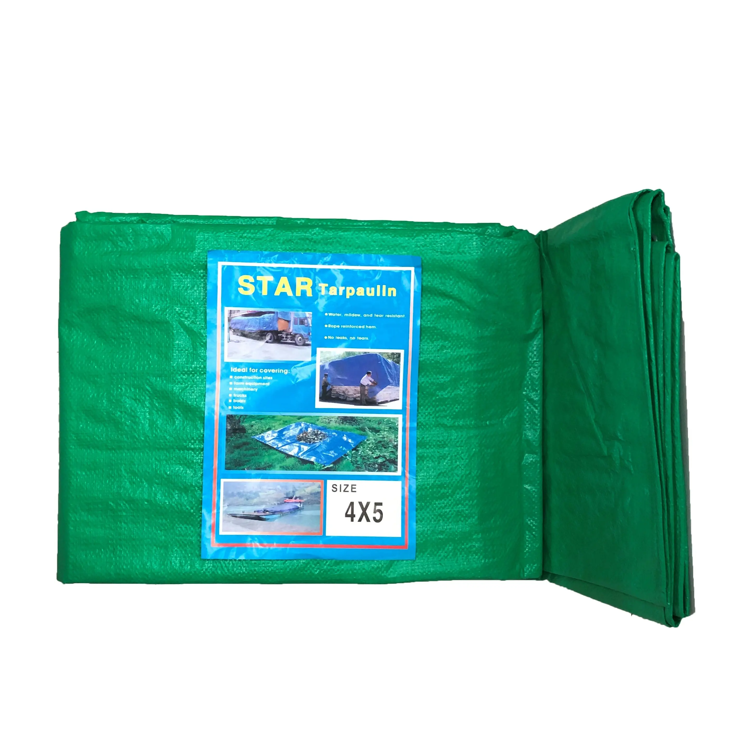 Tùy Chỉnh Màu Xanh Lá Cây Màu Trắng Đa Mục Đích PE Tarpaulin Vải Nhựa Không Thấm Nước Poly Tarp Xe Tải Bìa Xe