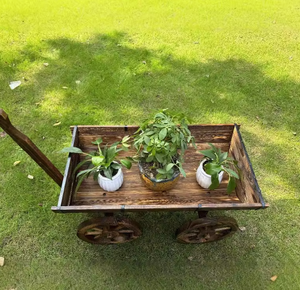 Chariot et boîte de fleurs à quatre roues en bois de pin anti-corrosion poussés à la main Design classique Capacité de 3-6L Jardinière mobile écologique - Product Image 5