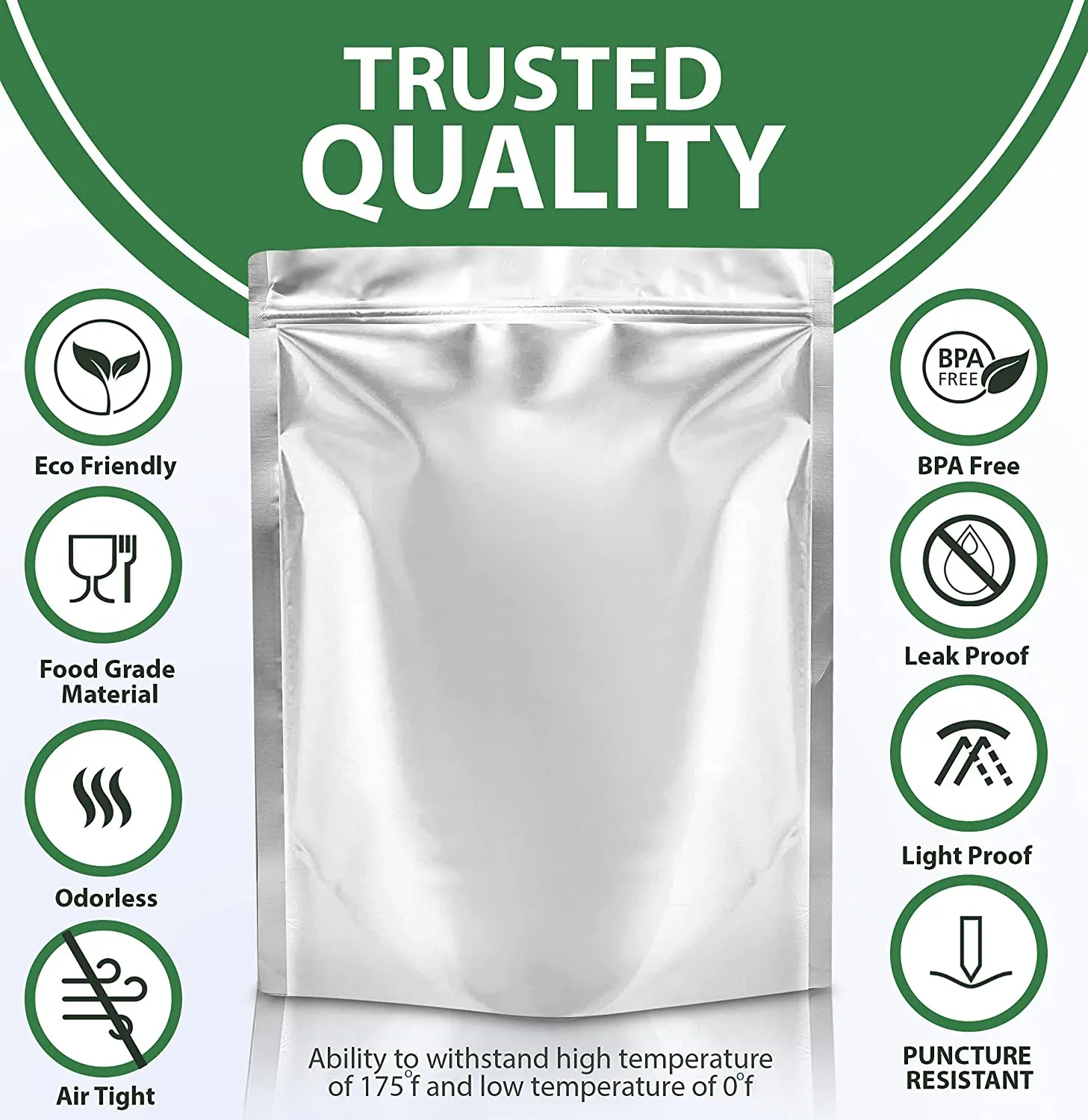 Ocygen emiciler paketleri ve etiketleri ile 1 galon isı yapışmalı çanta 10*14 vakum mühür mylar çantalar uzun vadeli gıda için