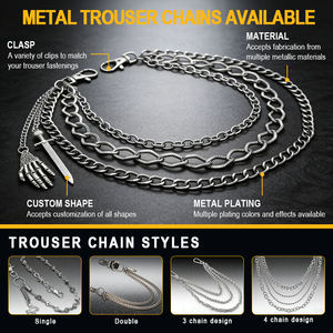 Chaînes de pantalon en métal en forme de crâne plaqué argent personnalisées, ceinture de taille vintage de style western de haute qualité personnalisable pour jeans - Product Image 3