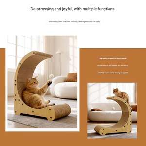 Griffoir pour chat en forme de lune, en carton ondulé durable, lit pour chat 2 en 1 avec boule suspendue amusante pour l'entretien des griffes et le sommeil - Product Image 6
