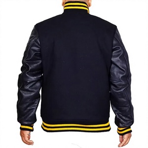 Slim fit winter <b>jacket</b> Fashion outdoor <b>leather</b> sleeves Casual wear lettermen <b>jacket</b> Stand collar front <b>jacket</b> - Product Image 3