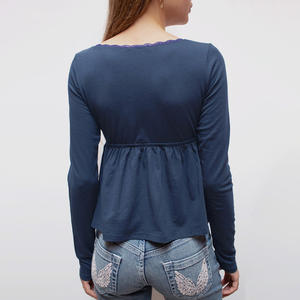 T-shirt à manches longues en tricot pour femmes, col en V, bordure en dentelle, style Y2K, décontracté, simple, élégant, polyvalent, à porter au quotidien - Product Image 5