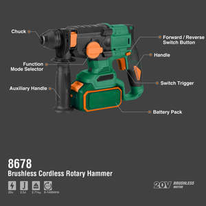 Marteau perforateur rotatif sans fil sans balais avec 3 modes de fonctionnement pour le perçage du béton, la démolition et les travaux de construction intensifs - Product Image 4