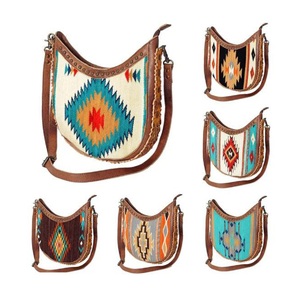 Bulk Order Handmade Tribal Style Shoulder <b>Bag</b> with <b>Woven</b> Wool Textile Detailed <b>Leather</b> Accents and Adjustable Sling Strap - Product Image 4