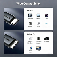 Cable USB-C Micro B 3.0 DFX de 10 Gbps y 1 m, Material de PVC Trenzado, Conexión para Disco Duro Externo para iPhone 15, MacBook, Seagate, WD